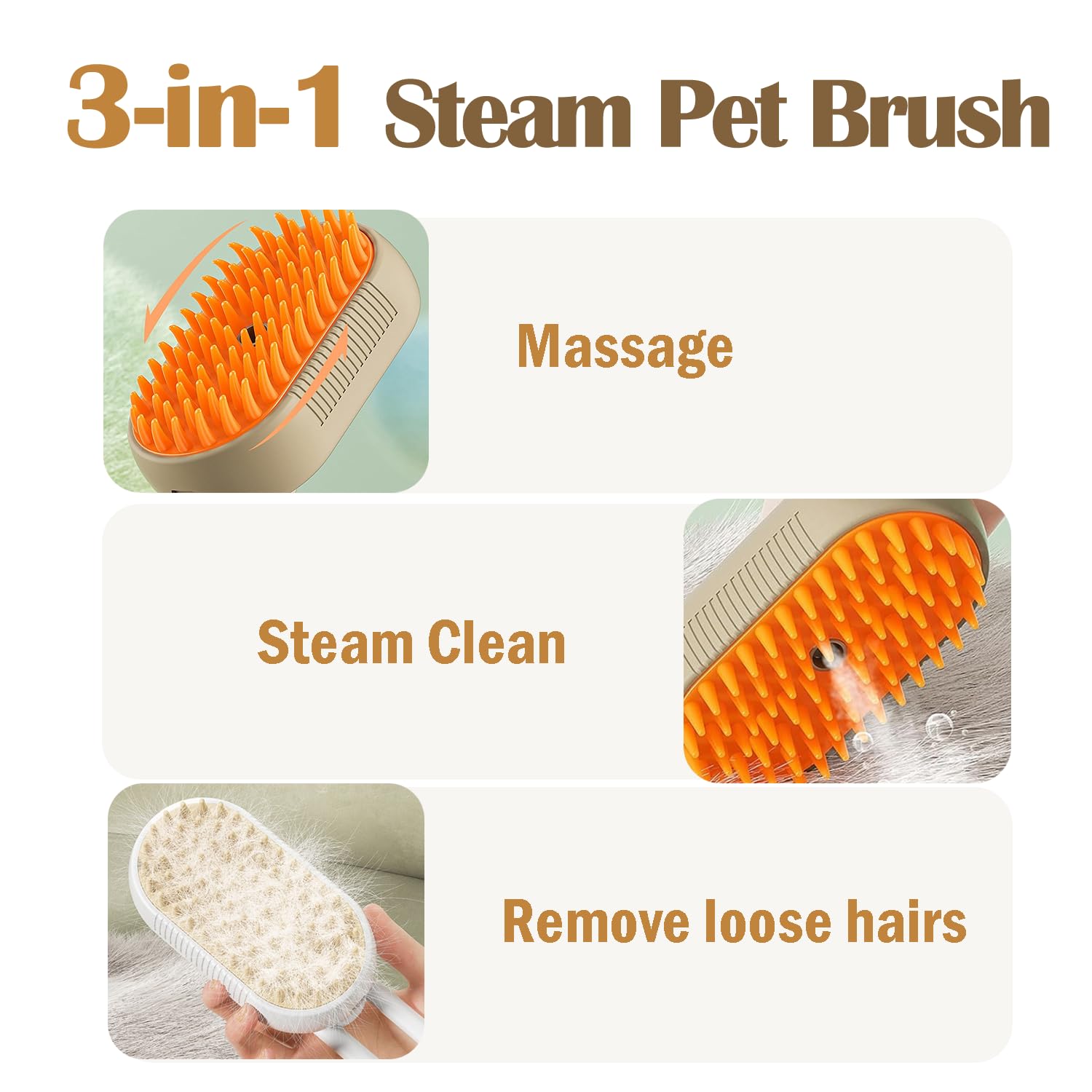 3-in-1 Electric Steam Pet Brush